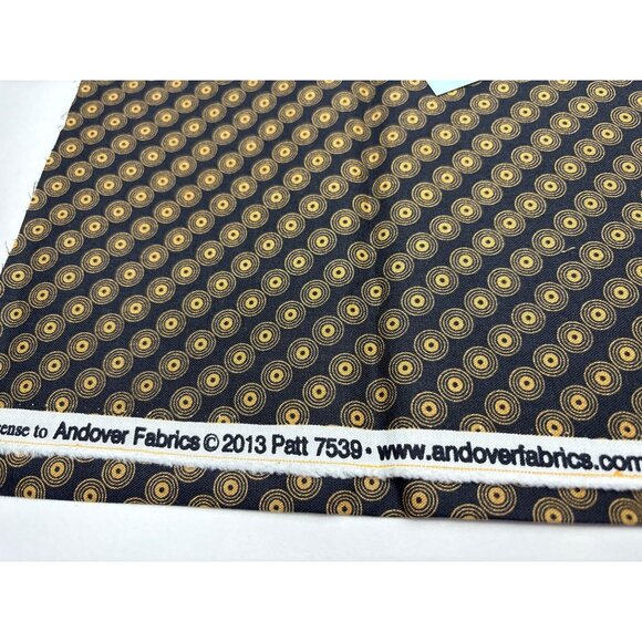 Andover Fabrics 19x44” Black & Gold Cotton Fabric Retro Bullseye Design - Picture 3 of 11